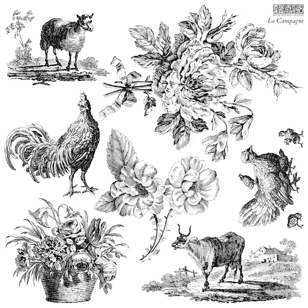 LA CAMPAGNE Stamp Set by IOD (12"x12", 30.48cm x 30.48cm) - Rustic Farmhouse Charm