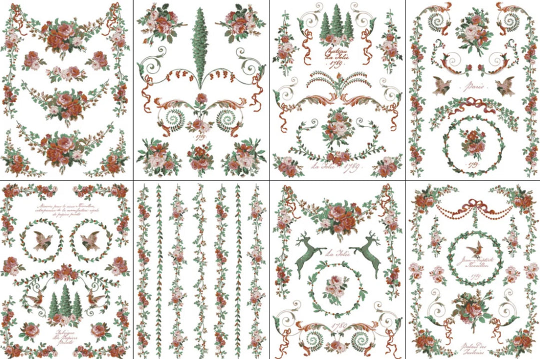NEW! IOD Paint Inlay - LA FOLIE (set of eight 12"x16" sheets) - Rustic Farmhouse Charm
