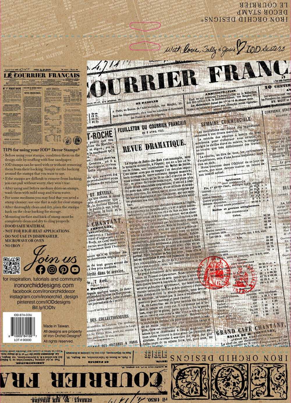 LE COURRIER Stamp by IOD (12"x12", 30.48cm x 30.48cm) - Rustic Farmhouse Charm