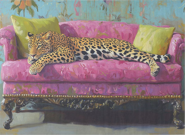 Decoupage Tissue Paper - Leopard on Vintage Pink Sofa (53.34cm x 73.66cm)