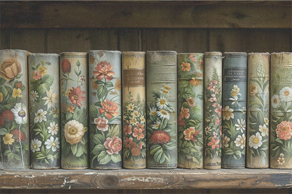 Decoupage Tissue Paper - Library of Floral Books (50.8cm x 76.2cm) - Rustic Farmhouse Charm