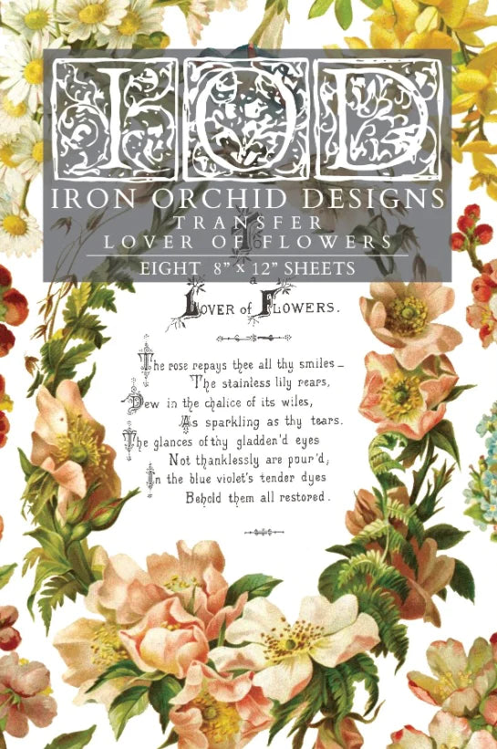 NEW! LOVER OF FLOWERS Transfer Pad by IOD (set of eight 8"x12" sheets) - Rustic Farmhouse Charm