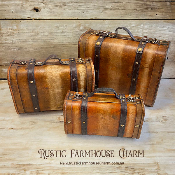 Wooden Vintage Style Luggage Suitcase (Plain) - Rustic Farmhouse Charm
