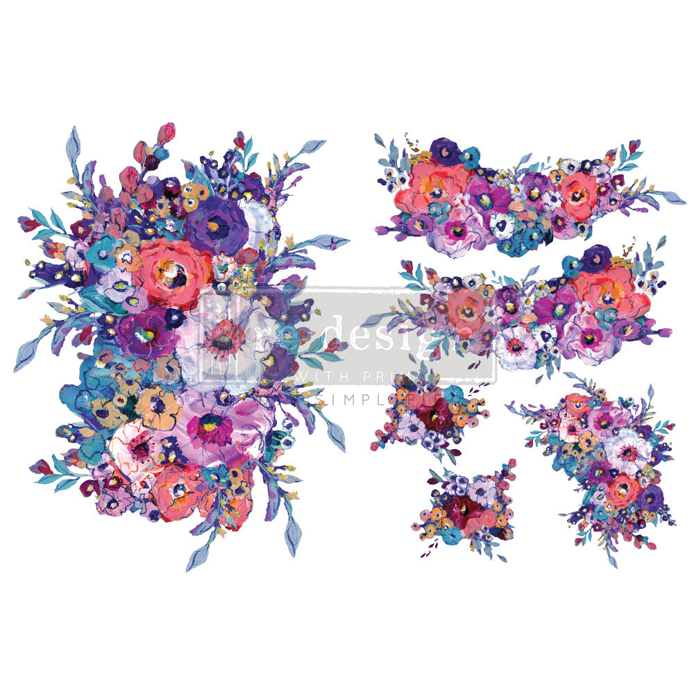 Redesign H20 Transfer - LUMINOUS BLOOMS (2 sheets, each 21.59cm x 27.94cm) - Rustic Farmhouse Charm