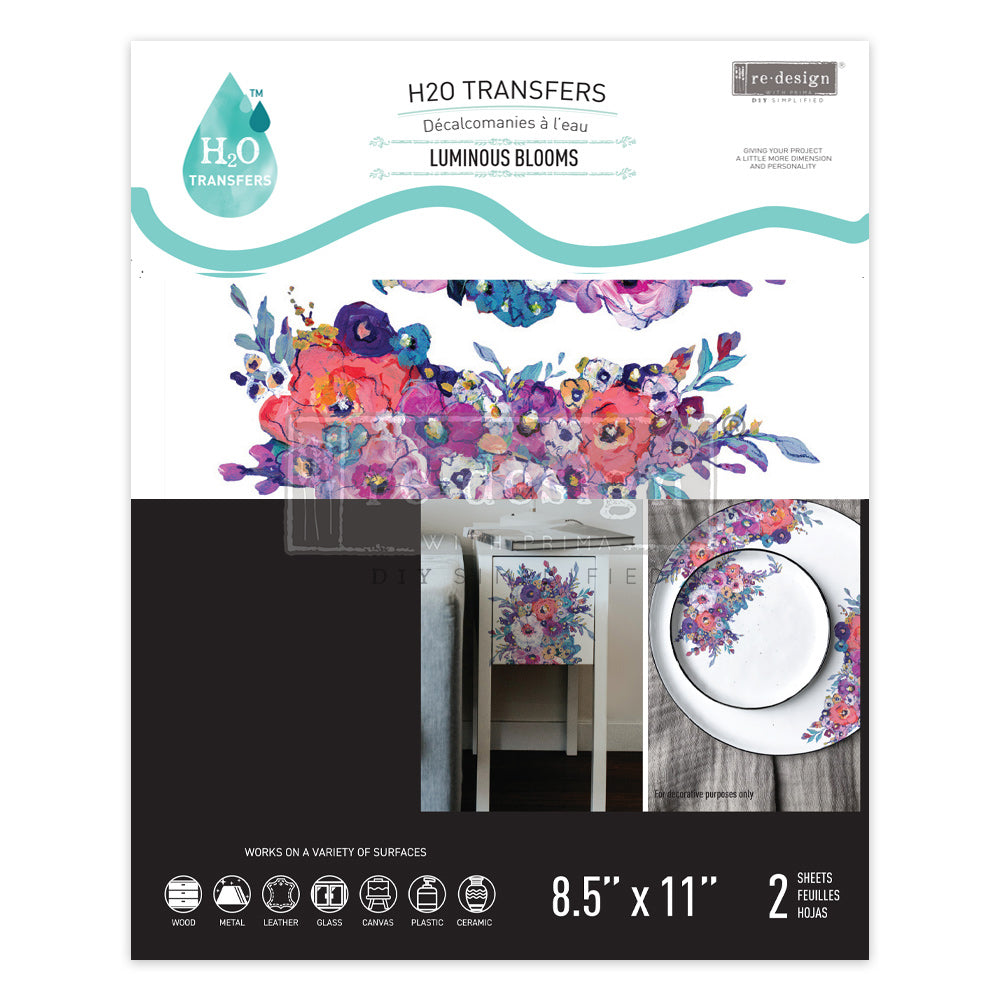 Redesign H20 Transfer - LUMINOUS BLOOMS (2 sheets, each 21.59cm x 27.94cm) - Rustic Farmhouse Charm