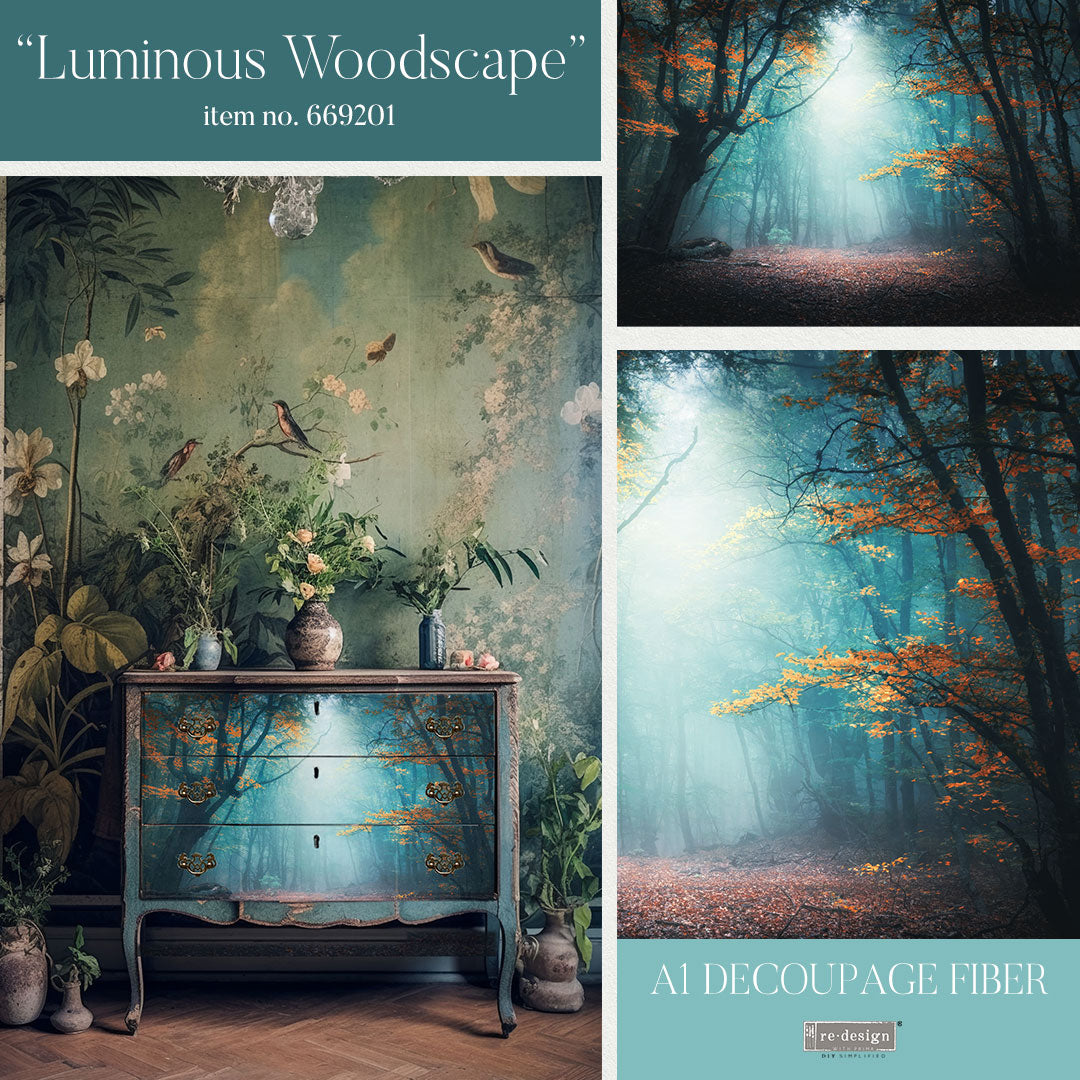 NEW! LUMINOUS WOODSCAPE Redesign A1 Decoupage Fibre Paper (59.44cm x 84.07cm) - Rustic Farmhouse Charm