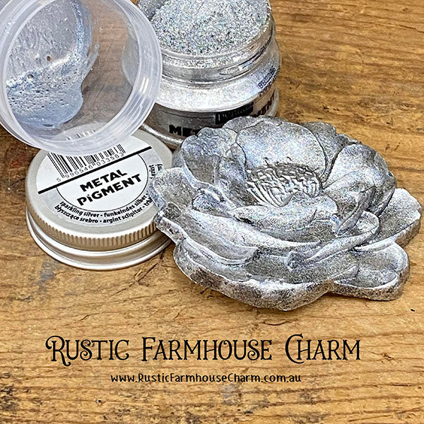 SPARKLING SILVER Metal Pigment Powder by Pentart 8g - Rustic Farmhouse Charm