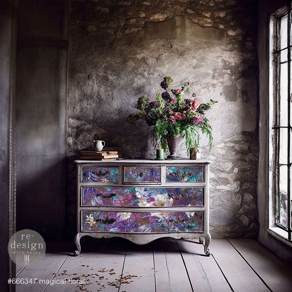 NEW! Redesign A1 Decoupage Fibre Paper - MAGICAL FLORAL (59.44cm x 84.07cm) - Rustic Farmhouse Charm
