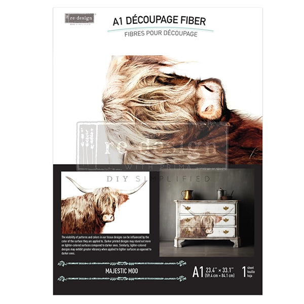 Redesign A1 Decoupage Fibre Paper - MAJESTIC MOO (59.44cm x 84.07cm) - Rustic Farmhouse Charm