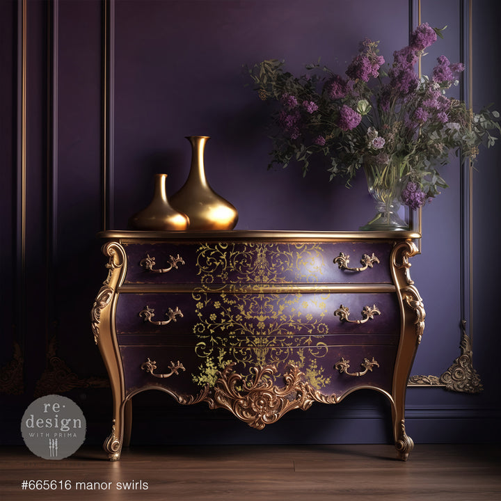 NEW! Redesign Kacha Gold Foil Transfer - MANOR SWIRLS (45.72cm x 60.96cm) - Rustic Farmhouse Charm