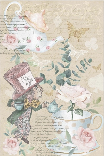 Decoupage Tissue Paper - Mat Hatter & Teapot Alice in Wonderland (25.4cm x 38.1cm) - Rustic Farmhouse Charm