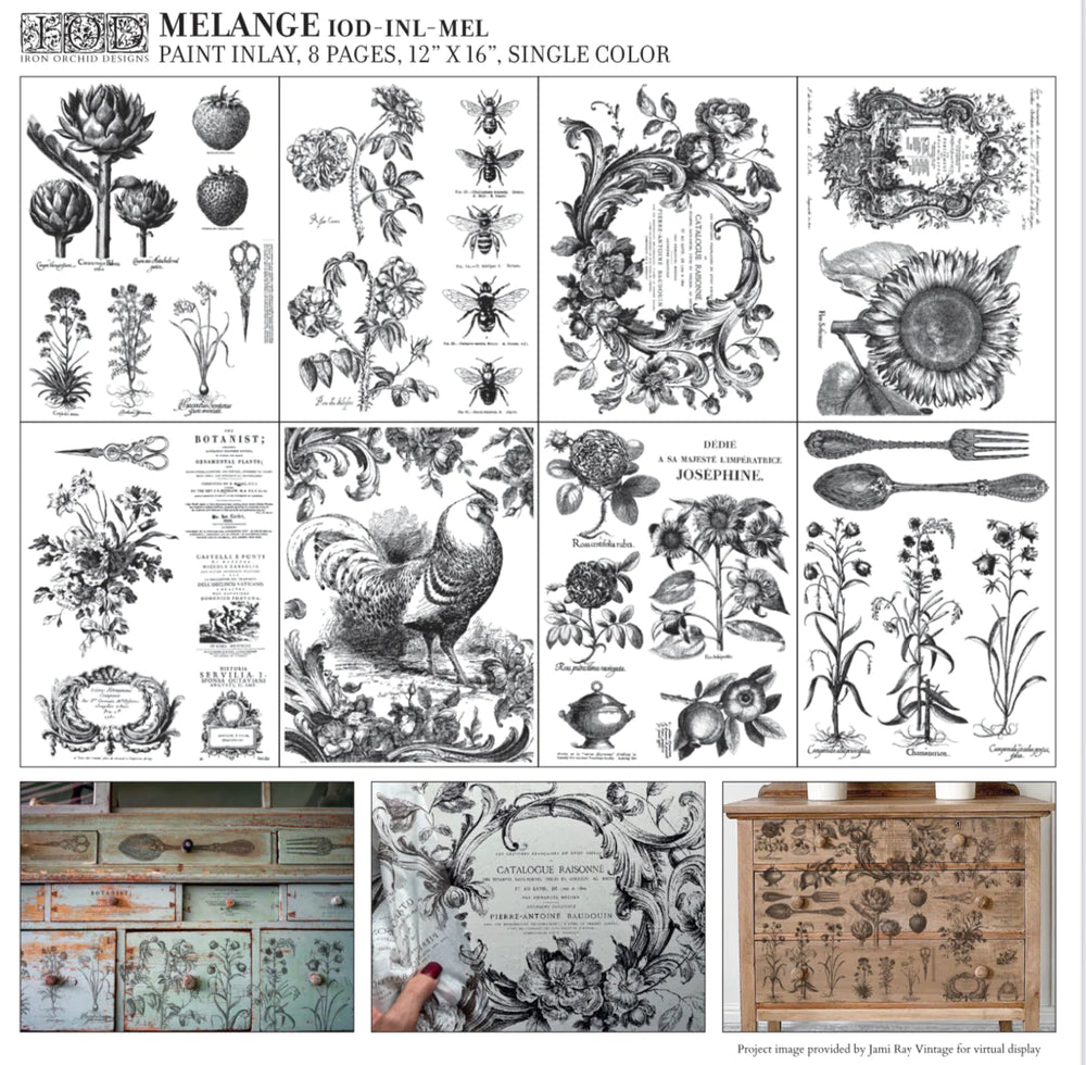 MELANGE Paint Inlay by IOD (set of eight 12"x16" sheets) - Rustic Farmhouse Charm