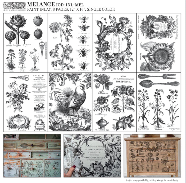 MELANGE Paint Inlay by IOD (set of eight 12"x16" sheets) - Rustic Farmhouse Charm