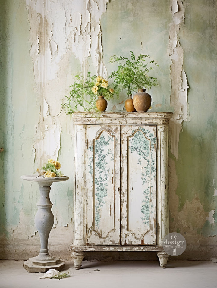 Redesign Maxi Transfer - MINTY ROSES (2 sheets, each 30.48cm x 30.48cm) - Rustic Farmhouse Charm