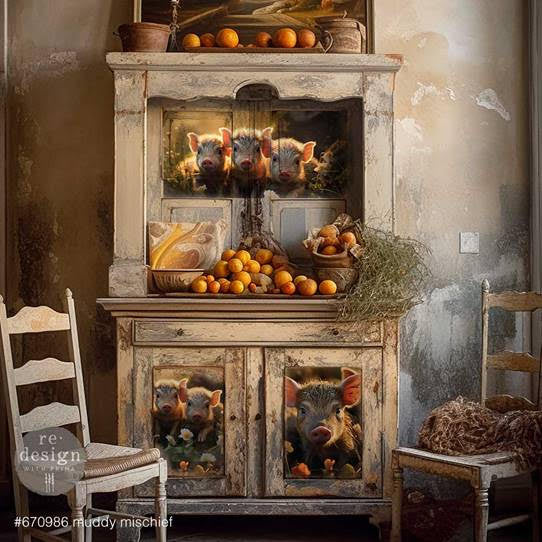 Redesign Decoupage Tissue Paper Pack - MUDDY MISCHIEF (3 sheets, each 49.53cm x 76.2cm) - Rustic Farmhouse Charm