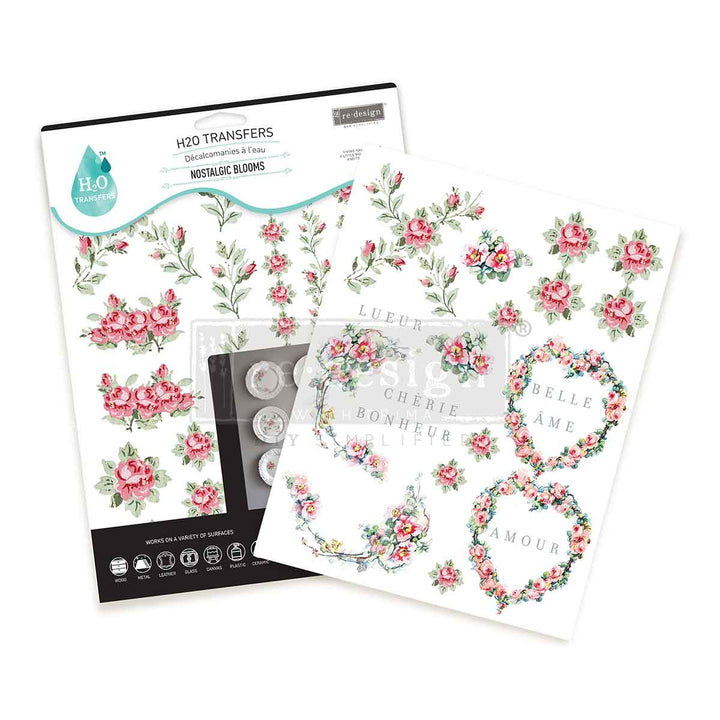 NEW! Redesign H20 Transfer - NOSTALGIC BLOOMS (2 sheets, each 21.59cm x 27.94cm) - Rustic Farmhouse Charm