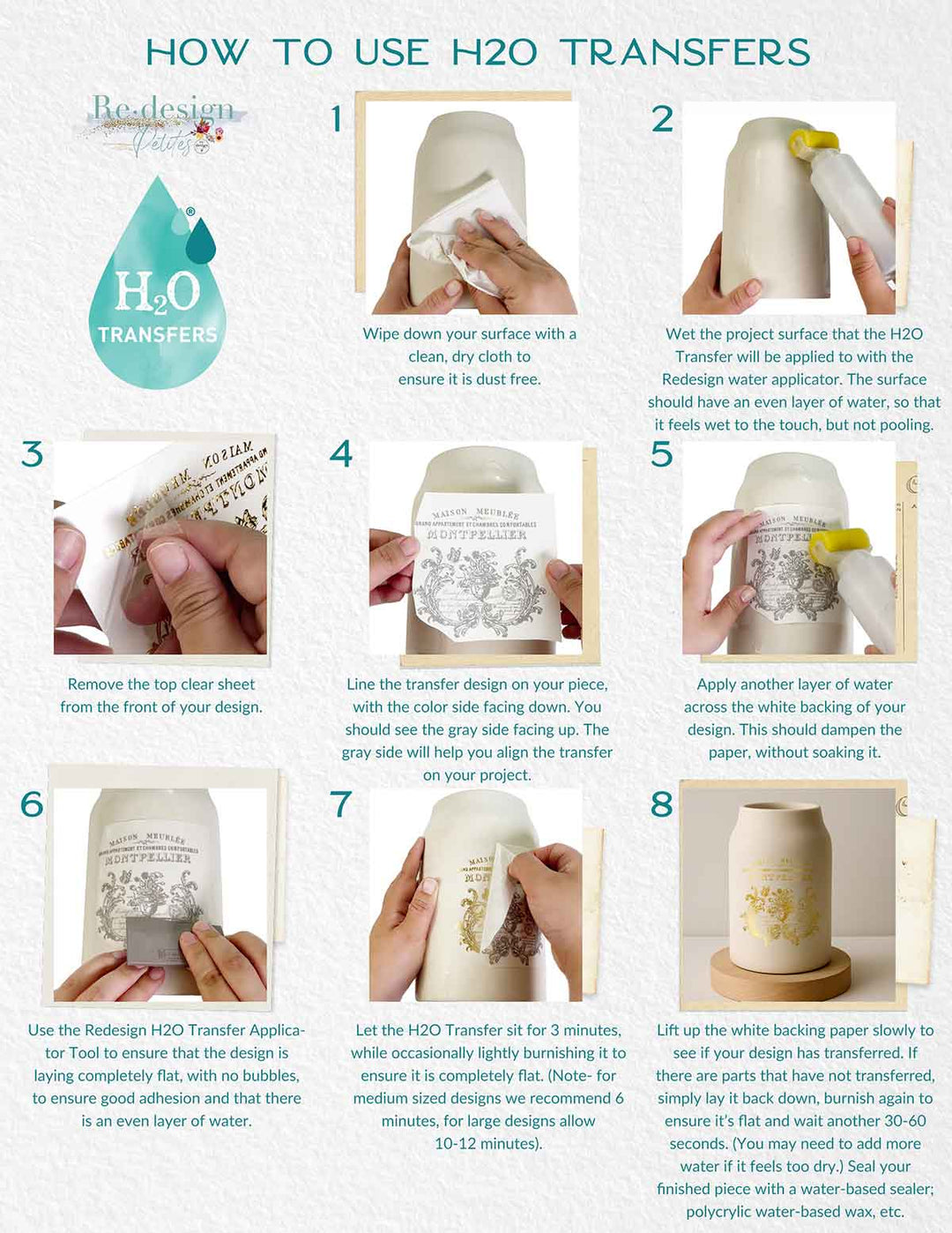 NEW! Redesign H20 Transfer - NOSTALGIC BLOOMS (2 sheets, each 21.59cm x 27.94cm) - Rustic Farmhouse Charm