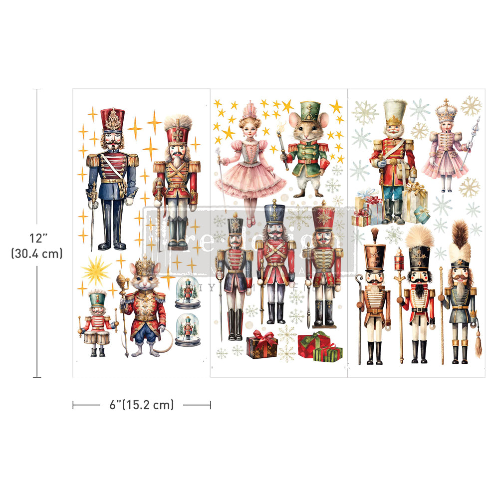 Redesign Small Transfer - NUTCRACKER CHRISTMAS (3 sheets, each 15.24cm x 30.48cm) - Rustic Farmhouse Charm