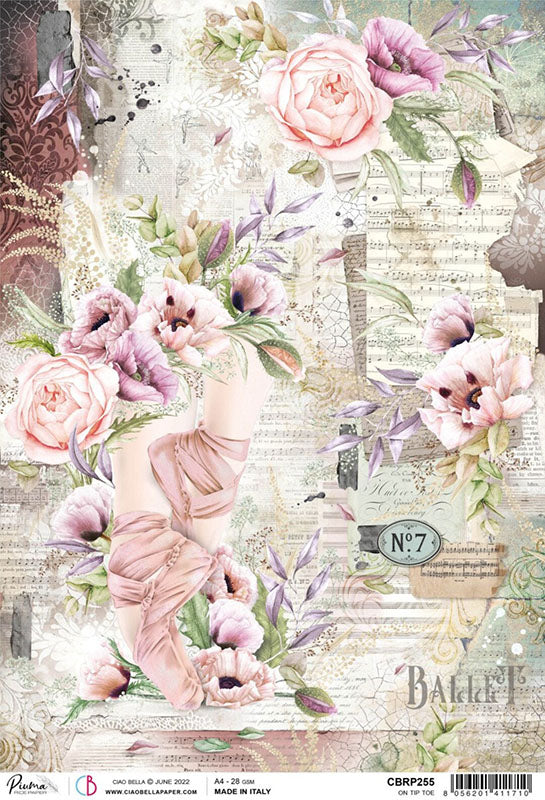 Ciao Bella Rice Paper - ON TIPTOE (A4) - Rustic Farmhouse Charm