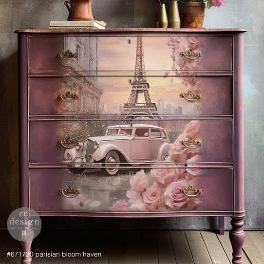 Redesign Decoupage Tissue Paper Pack - PARISIAN BLOOM HAVEN (3 sheets, each 49.53cm x 76.2cm) - Rustic Farmhouse Charm
