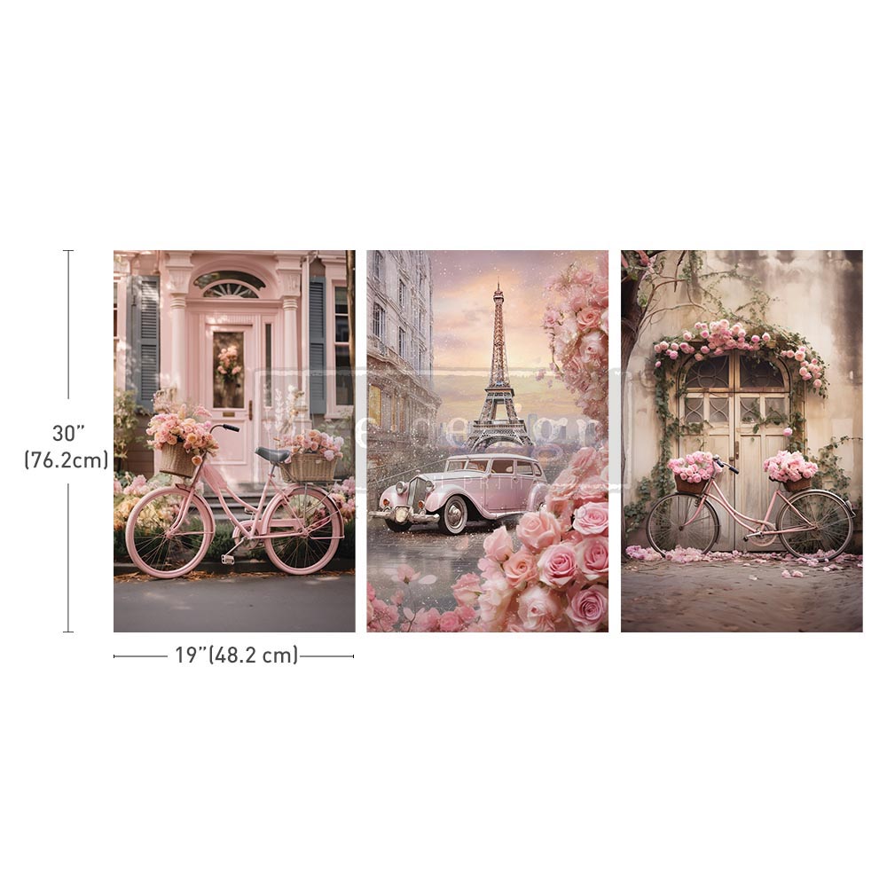 Redesign Decoupage Tissue Paper Pack - PARISIAN BLOOM HAVEN (3 sheets, each 49.53cm x 76.2cm) - Rustic Farmhouse Charm