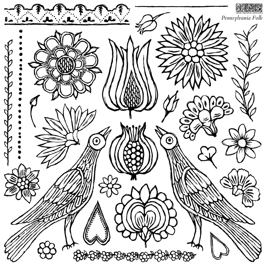 PENNSYLVANIA FOLK Stamp by IOD (12"x12", 30.48cm x 30.48cm) - Rustic Farmhouse Charm