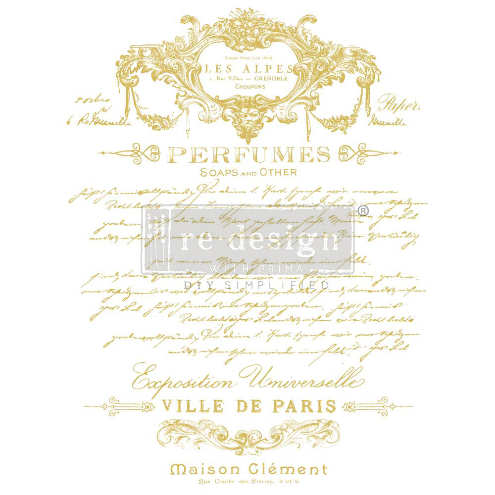 NEW! Redesign Kacha Gold Foil Transfer - PERFUME NOTES (45.72cm x 60.96cm) - Rustic Farmhouse Charm