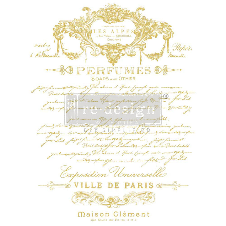 NEW! Redesign Kacha Gold Foil Transfer - PERFUME NOTES (45.72cm x 60.96cm) - Rustic Farmhouse Charm