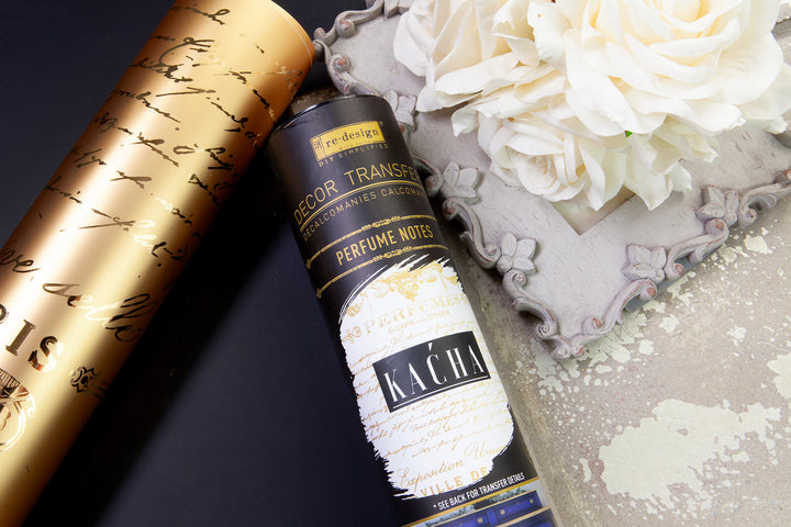 NEW! Redesign Kacha Gold Foil Transfer - PERFUME NOTES (45.72cm x 60.96cm) - Rustic Farmhouse Charm