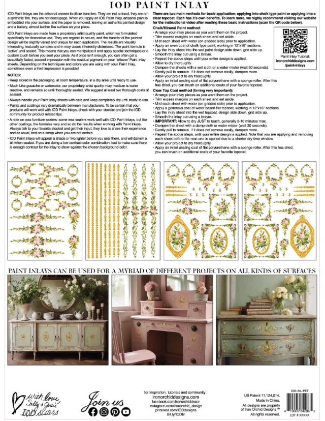 NEW! PETIT FLEUR PINK Paint Inlay by IOD (set of four 12"x16" sheets) - Rustic Farmhouse Charm