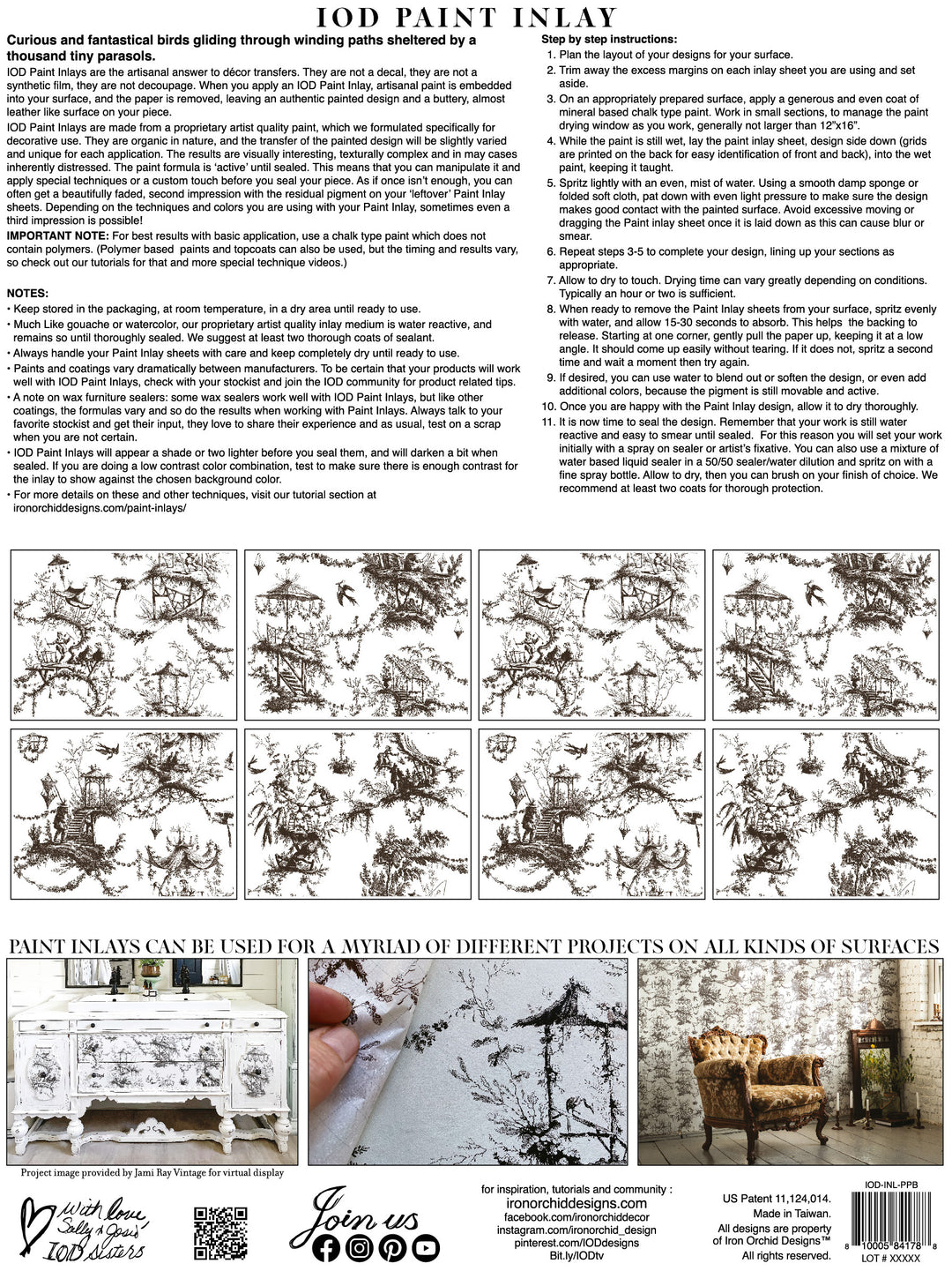 PETITS PARASOLS Paint Inlay by IOD (set of eight 12"x16" sheets) - Rustic Farmhouse Charm