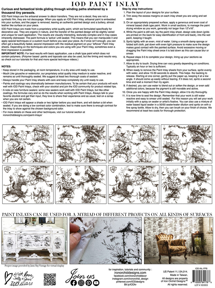 PETITS PARASOLS Paint Inlay by IOD (set of eight 12"x16" sheets) - Rustic Farmhouse Charm