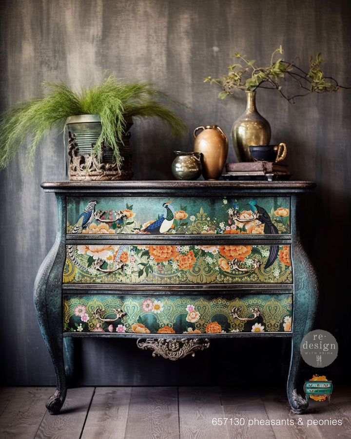 CECE PHEASANTS & PEONIES Redesign Transfer (60.96cm x 88.9cm) - Rustic Farmhouse Charm