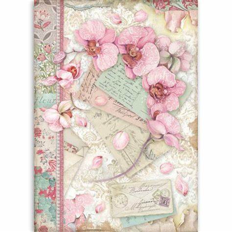 Stamperia Rice Paper - PINK ORCHID (A4) - Rustic Farmhouse Charm