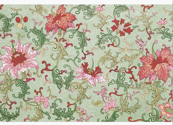 Decoupage Tissue Paper - Pink & Red Florals on Green Background (43.18cm x 58.42cm) - Rustic Farmhouse Charm