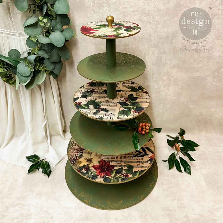 Redesign A3 Decoupage Fibre Paper Pack of 3 - POINSETTIAS (29.7cm x 41.9cm) - Rustic Farmhouse Charm