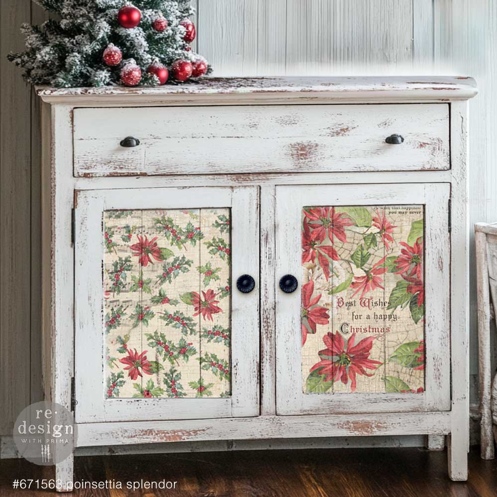 Redesign A3 Decoupage Fibre Paper Pack of 3 - POINSETTIAS (29.7cm x 41.9cm) - Rustic Farmhouse Charm