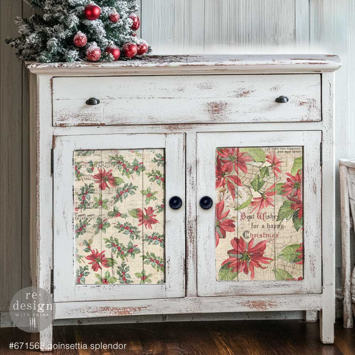 Redesign A3 Decoupage Fibre Paper Pack of 3 - POINSETTIAS (29.7cm x 41.9cm) - Rustic Farmhouse Charm