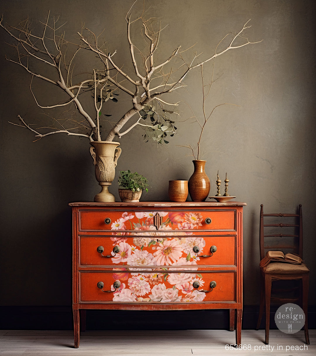 PRETTY IN PEACH Redesign Transfer (88.9cm x 60.96cm) - Rustic Farmhouse Charm