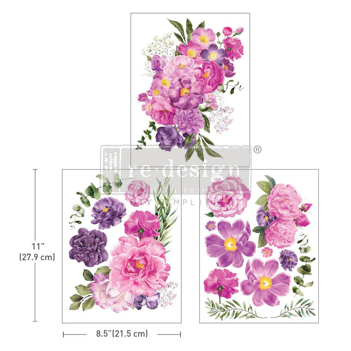 PURPLE BLOSSOM Redesign Middy Transfer (3 sheets, each 21.59cm x 27.94cm) - Rustic Farmhouse Charm