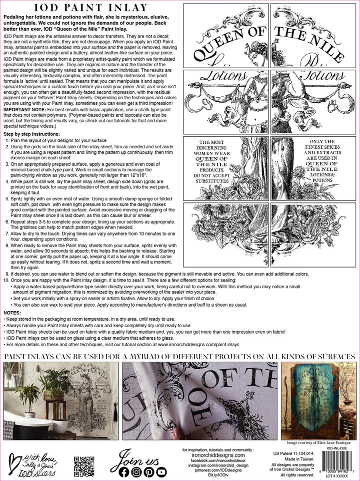 QUEEN OF THE NILE Paint Inlay by IOD (set of eight 12"x16" sheets) - Rustic Farmhouse Charm