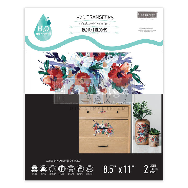 Redesign H20 Transfer - RADIANT BLOOMS (2 sheets, each 21.59cm x 27.94cm) - Rustic Farmhouse Charm