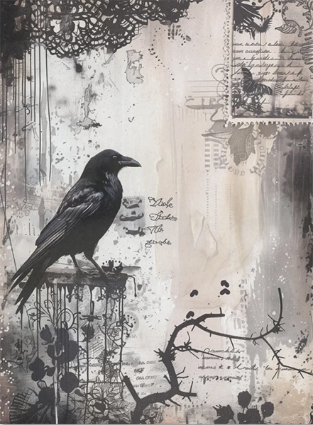 Decoupage Tissue Paper - Raven in Thought (43.18cm x 58.42cm) - Rustic Farmhouse Charm