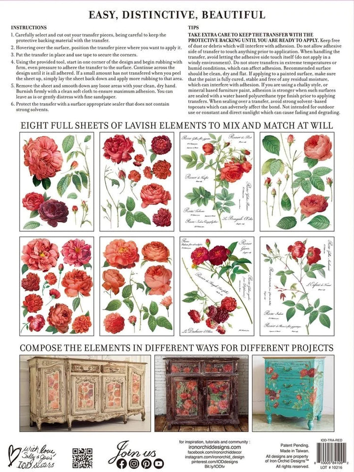 REDOUTE II Transfer Pad by IOD (set of eight 12"x16" sheets) - Rustic Farmhouse Charm