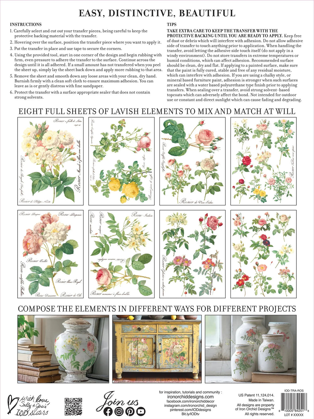 IOD Transfer Pad - ROSE BOTANICAL (set of eight 12"x16" sheets) - Rustic Farmhouse Charm