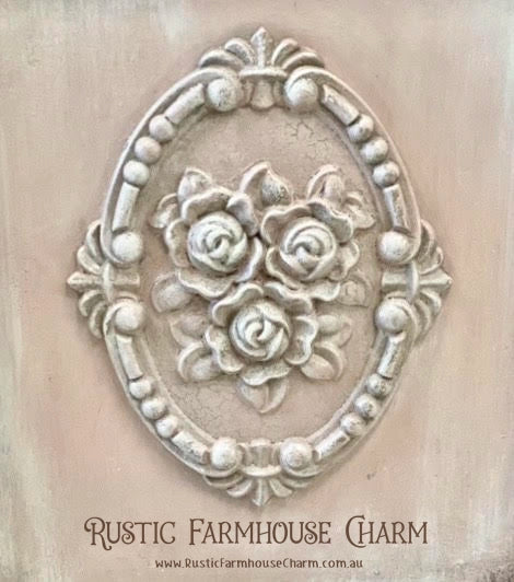 ROSEs CARTOUCHE Polymer Applique (unpainted) 18.1cm x 14.5cm - Rustic Farmhouse Charm