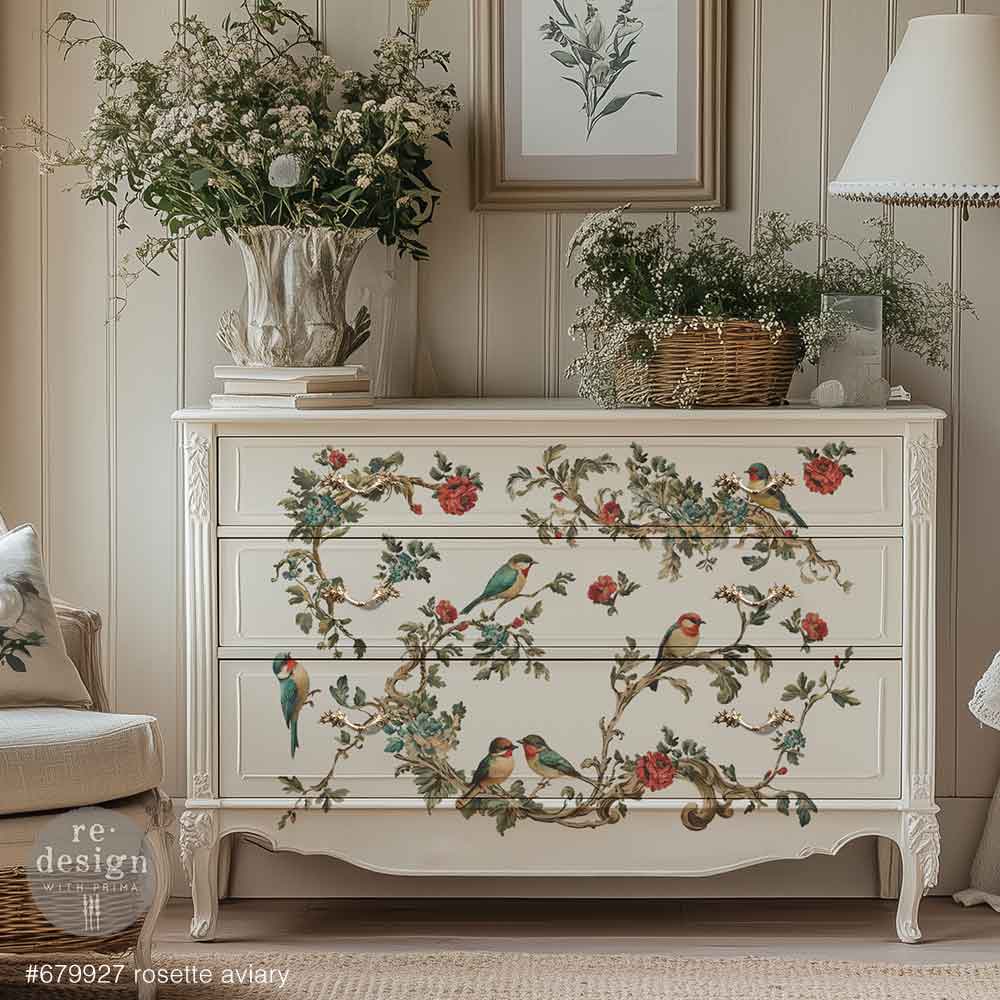 NEW! Redesign Transfer - ROSETTE AVIARY (60.96cm x 88.9cm) - Rustic Farmhouse Charm