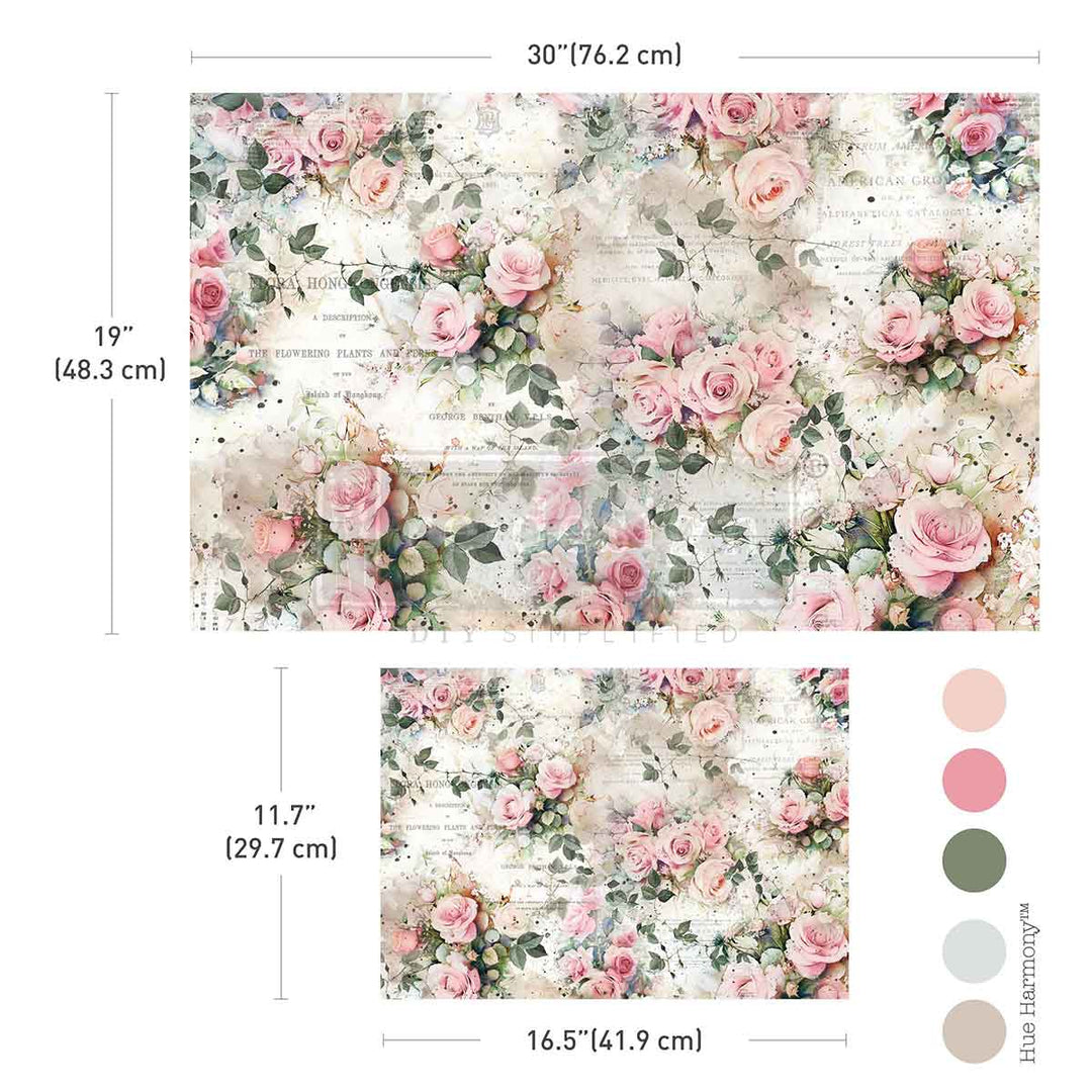 NEW! Redesign Double Delight Decoupage Fibre Paper Set (2 Sheets) - ROSY REVERIE - Rustic Farmhouse Charm