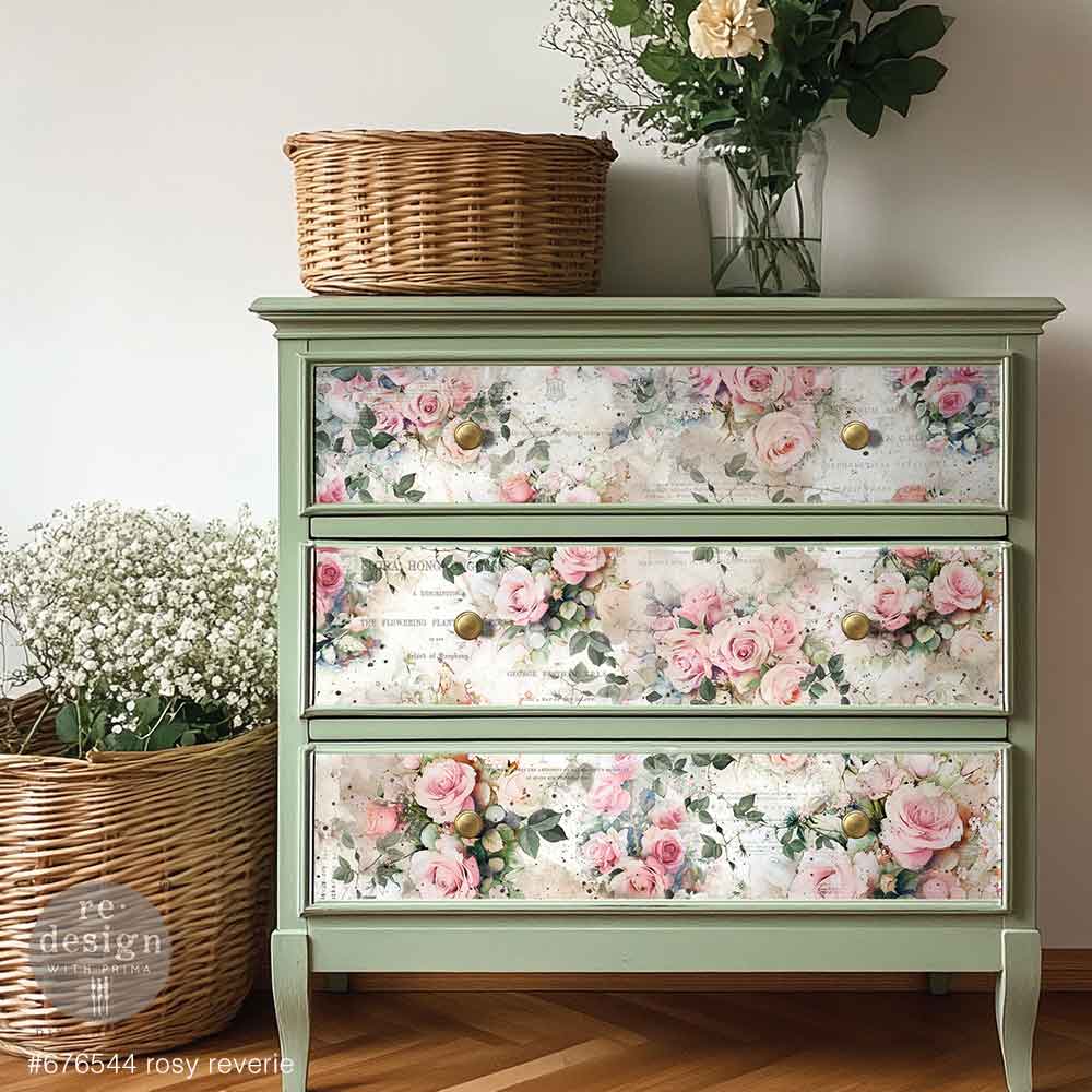 NEW! Redesign Double Delight Decoupage Fibre Paper Set (2 Sheets) - ROSY REVERIE - Rustic Farmhouse Charm