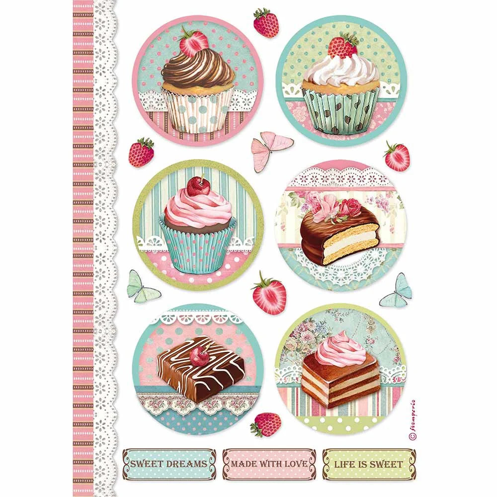 Stamperia Rice Paper - ROUND MINI CAKES (A4) - Rustic Farmhouse Charm